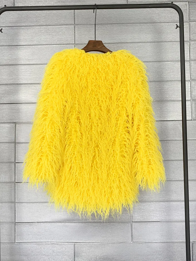 Women's Fur Coat Colorful Furry Pink Lamb Wool Faux Fur Coat Female Shaggy Sheepskin Coat Winter Artificial Fur Jacket