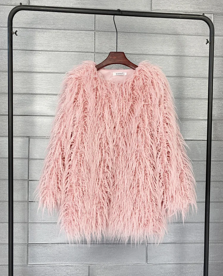 Women's Fur Coat Colorful Furry Pink Lamb Wool Faux Fur Coat Female Shaggy Sheepskin Coat Winter Artificial Fur Jacket