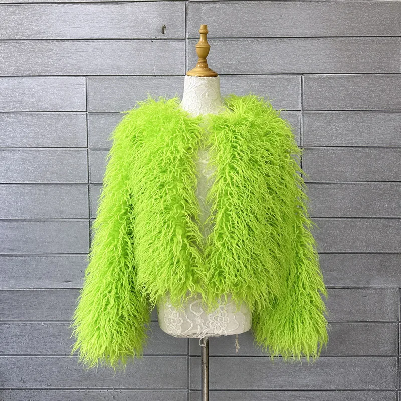 Women's Fur Coat Colorful Furry Pink Lamb Wool Faux Fur Coat Female Shaggy Sheepskin Coat Winter Artificial Fur Jacket