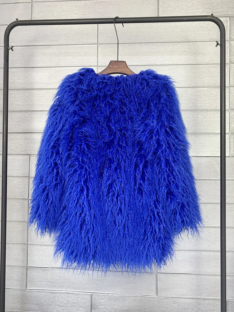 Women's Fur Coat Colorful Furry Pink Lamb Wool Faux Fur Coat Female Shaggy Sheepskin Coat Winter Artificial Fur Jacket