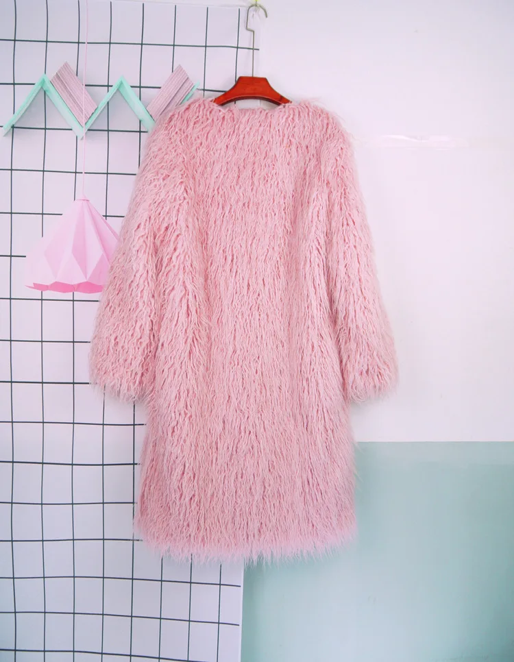 Women's Fur Coat Colorful Furry Pink Lamb Wool Faux Fur Coat Female Shaggy Sheepskin Coat Winter Artificial Fur Jacket