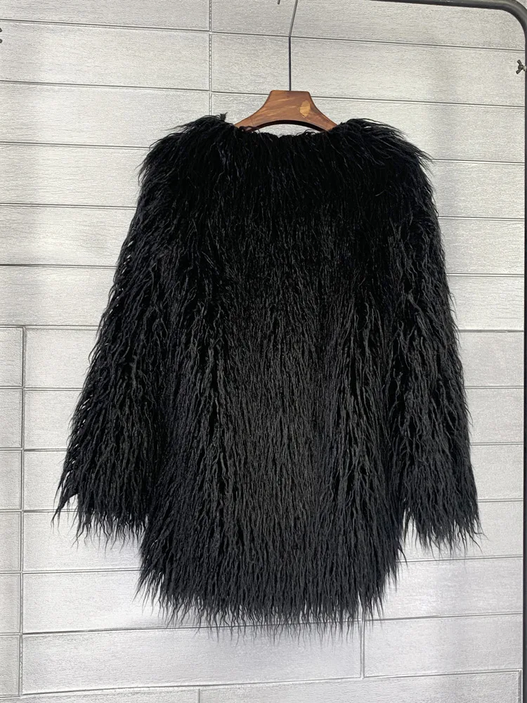 Women's Fur Coat Colorful Furry Pink Lamb Wool Faux Fur Coat Female Shaggy Sheepskin Coat Winter Artificial Fur Jacket