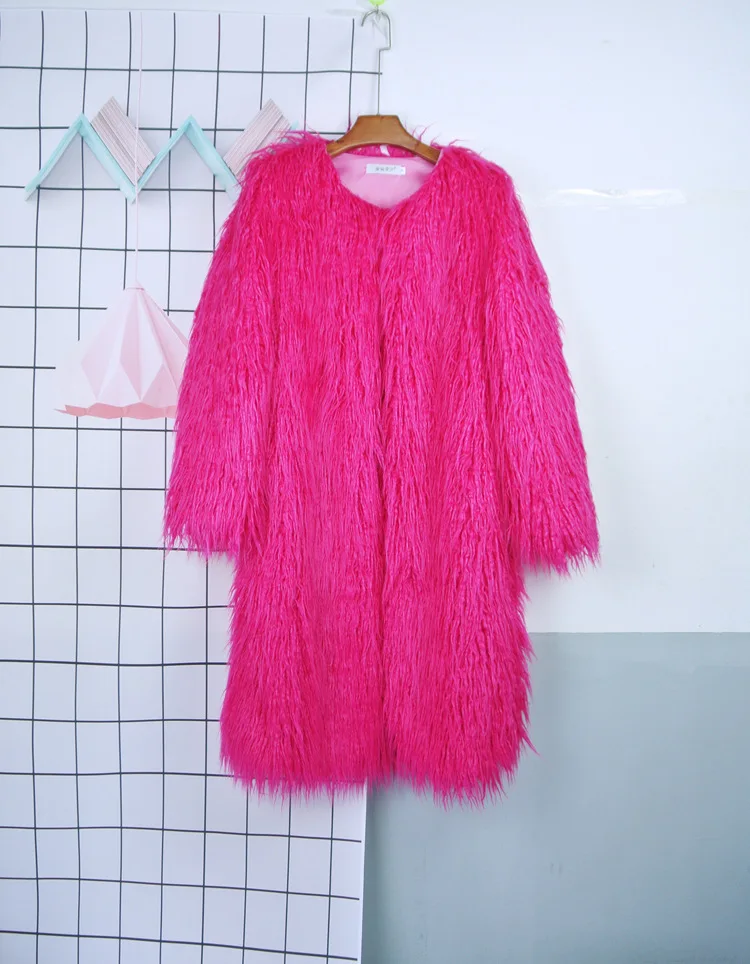 Women's Fur Coat Colorful Furry Pink Lamb Wool Faux Fur Coat Female Shaggy Sheepskin Coat Winter Artificial Fur Jacket