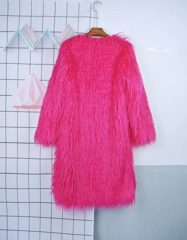 Women's Fur Coat Colorful Furry Pink Lamb Wool Faux Fur Coat Female Shaggy Sheepskin Coat Winter Artificial Fur Jacket