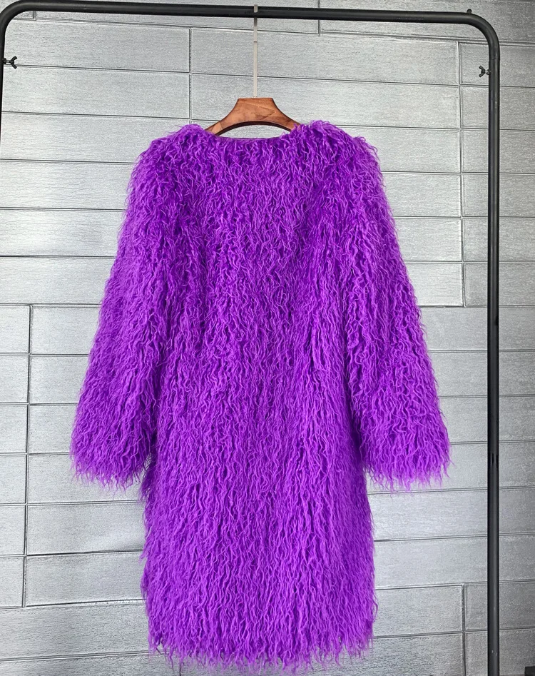 Women's Fur Coat Colorful Furry Pink Lamb Wool Faux Fur Coat Female Shaggy Sheepskin Coat Winter Artificial Fur Jacket