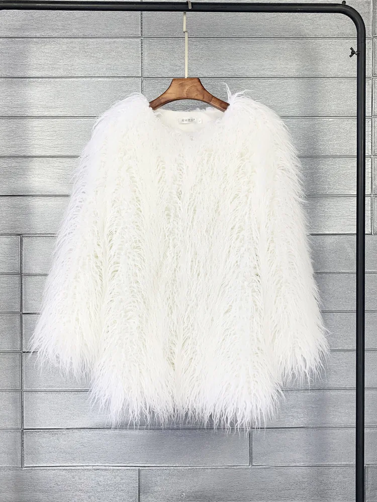 Women's Fur Coat Colorful Furry Pink Lamb Wool Faux Fur Coat Female Shaggy Sheepskin Coat Winter Artificial Fur Jacket