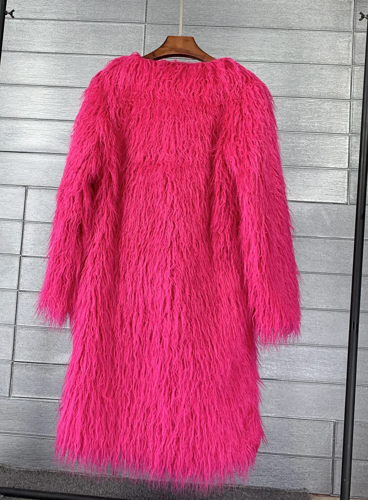 Women's Fur Coat Colorful Furry Pink Lamb Wool Faux Fur Coat Female Shaggy Sheepskin Coat Winter Artificial Fur Jacket