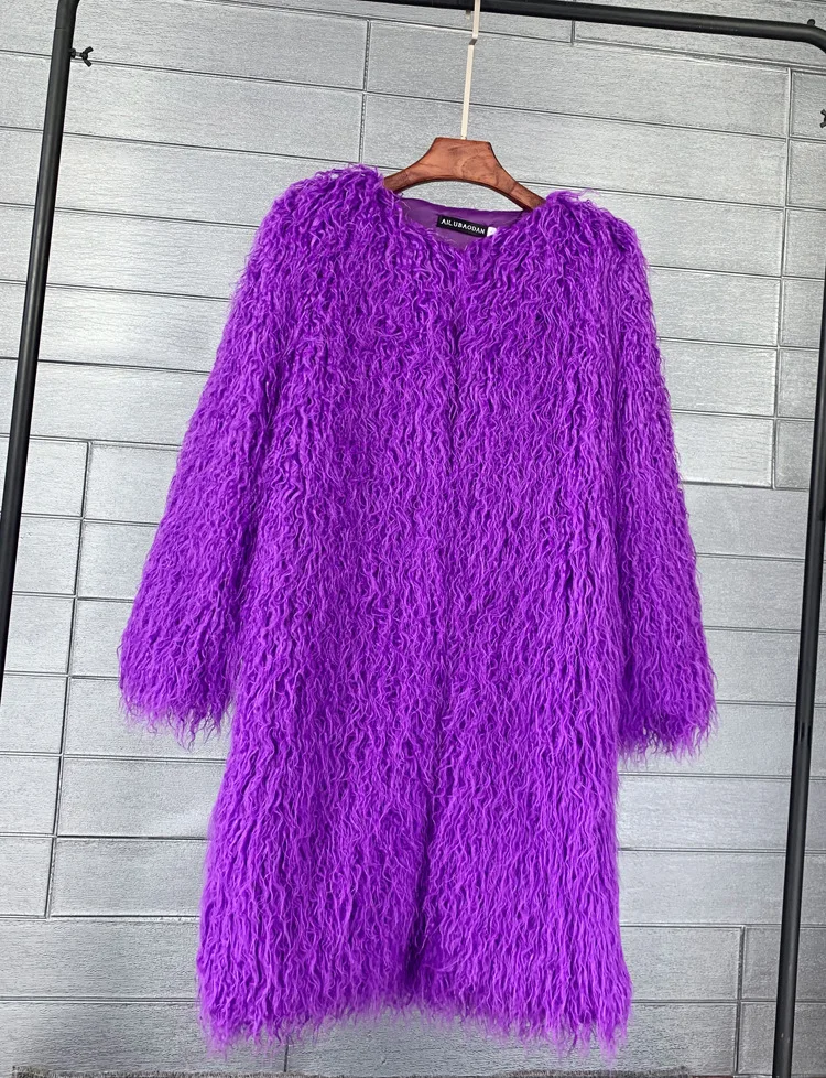Women's Fur Coat Colorful Furry Pink Lamb Wool Faux Fur Coat Female Shaggy Sheepskin Coat Winter Artificial Fur Jacket