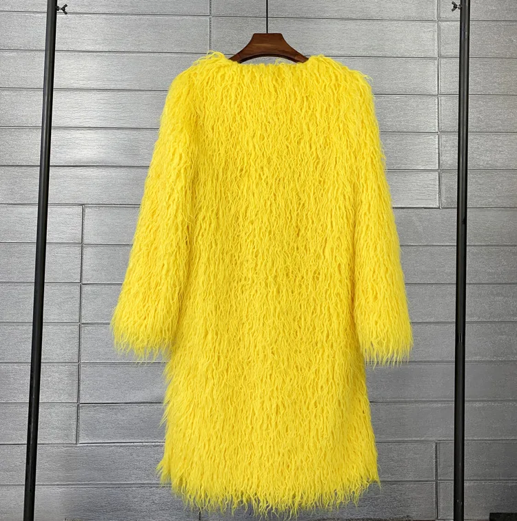 Women's Fur Coat Colorful Furry Pink Lamb Wool Faux Fur Coat Female Shaggy Sheepskin Coat Winter Artificial Fur Jacket