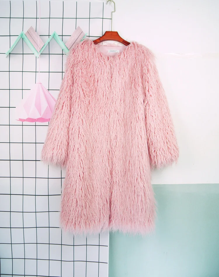 Women's Fur Coat Colorful Furry Pink Lamb Wool Faux Fur Coat Female Shaggy Sheepskin Coat Winter Artificial Fur Jacket