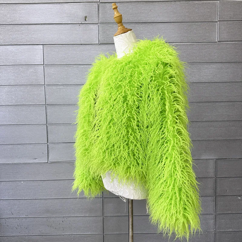 Women's Fur Coat Colorful Furry Pink Lamb Wool Faux Fur Coat Female Shaggy Sheepskin Coat Winter Artificial Fur Jacket