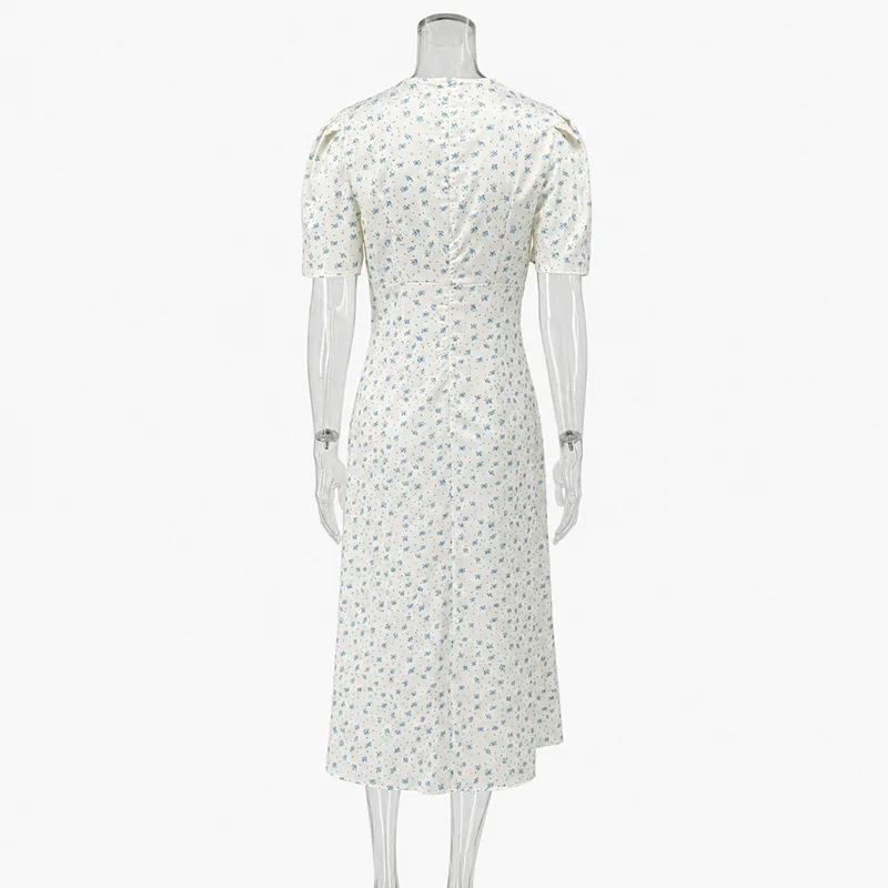 TARUXY Stylish Printed Maxi Dress Women Elegant Slim V-Neck Short-Sleeve Evening Dress Summer New Casual Commuter Female Dress