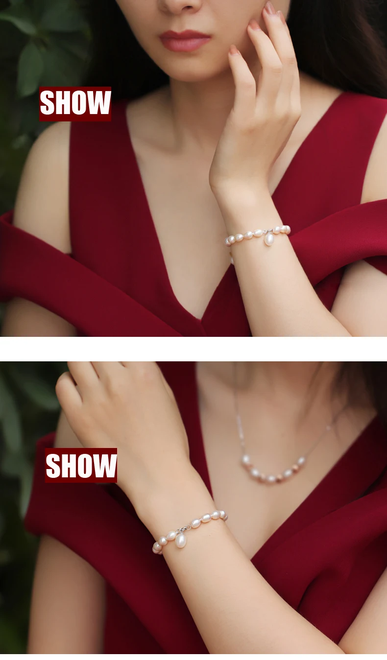 Real Natural White Freshwater Pearl Bracelet Women,Cute 925 Silver Pearl Strand Bracelet Ladies Wife Mother Birthday Gift White