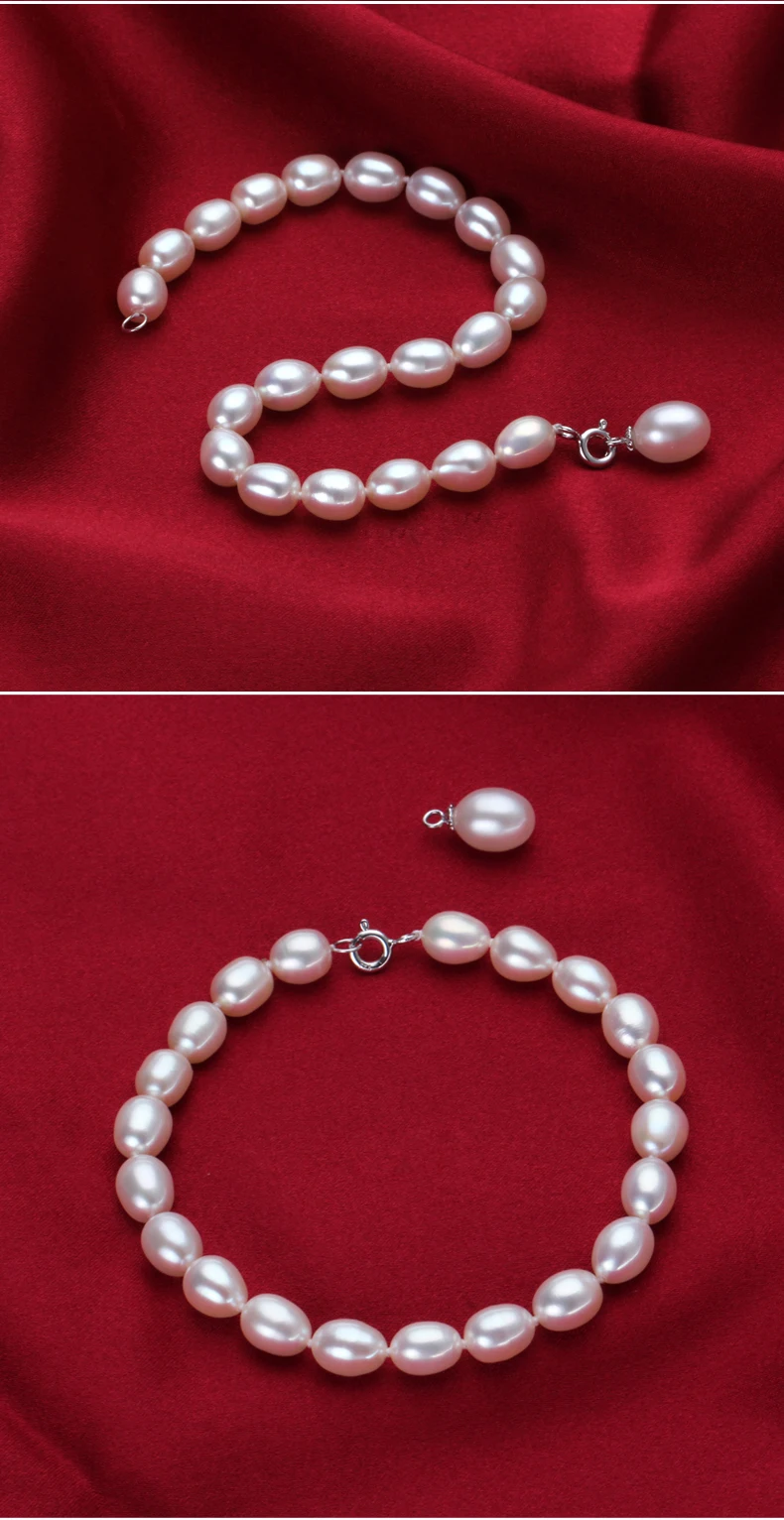 Real Natural White Freshwater Pearl Bracelet Women,Cute 925 Silver Pearl Strand Bracelet Ladies Wife Mother Birthday Gift White