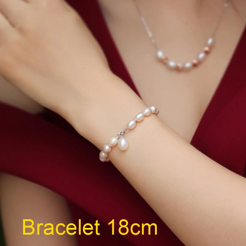 Real Natural White Freshwater Pearl Bracelet Women,Cute 925 Silver Pearl Strand Bracelet Ladies Wife Mother Birthday Gift White