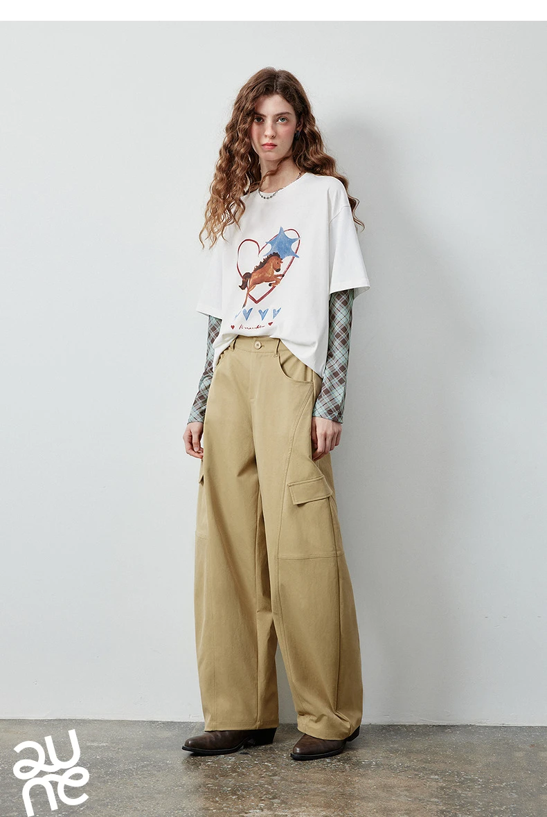 TOYOUTH Women's Long Sleeve T Shirt 2026 Autumn New Cotton Fake Two Piece Splicing Loose Drop Shoulder Urban Nomadic Casual Tops
