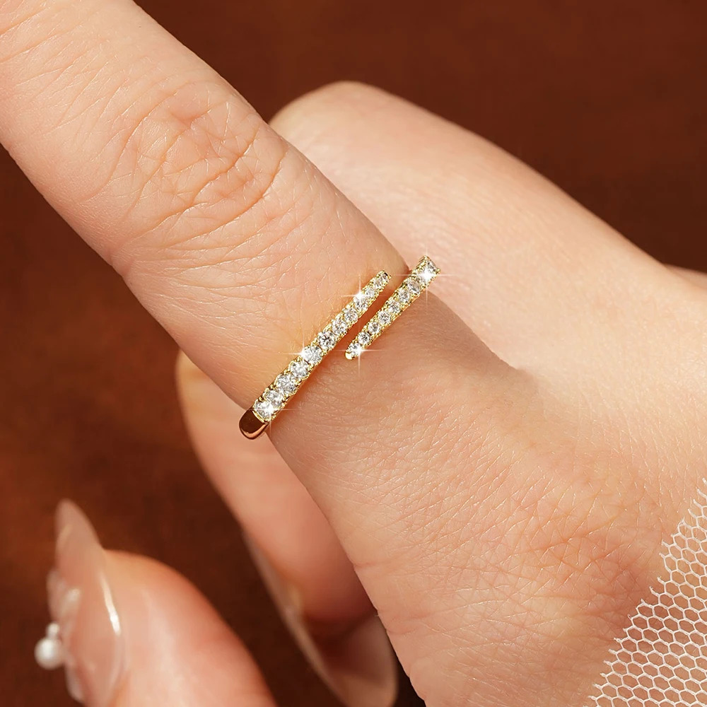 Lnngy Certified Moissanite Opening Ring for Women Girls Sparkling Lab Diamond Half Eternity Wedding Ring Adjustable Jewelry Gift