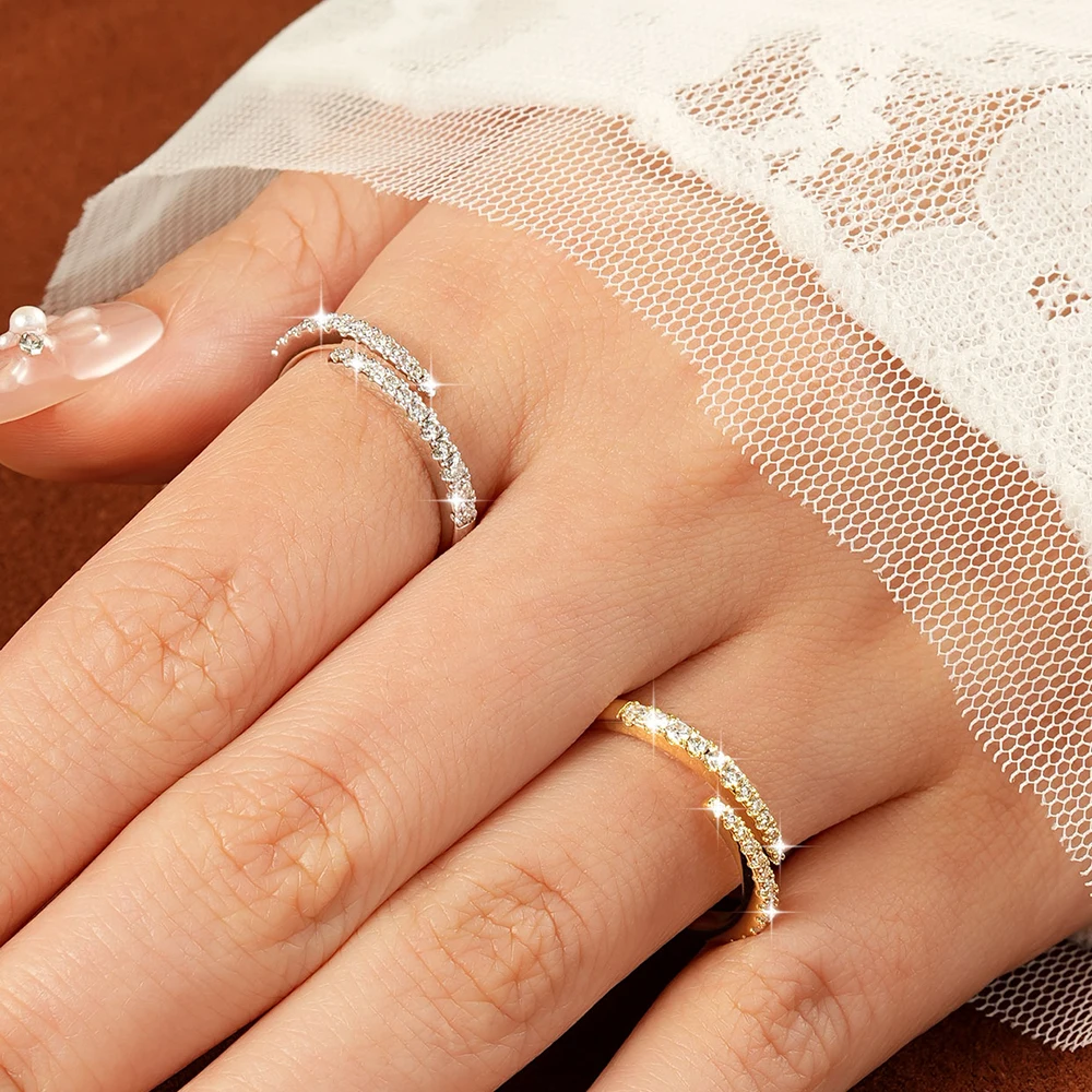 Lnngy Certified Moissanite Opening Ring for Women Girls Sparkling Lab Diamond Half Eternity Wedding Ring Adjustable Jewelry Gift