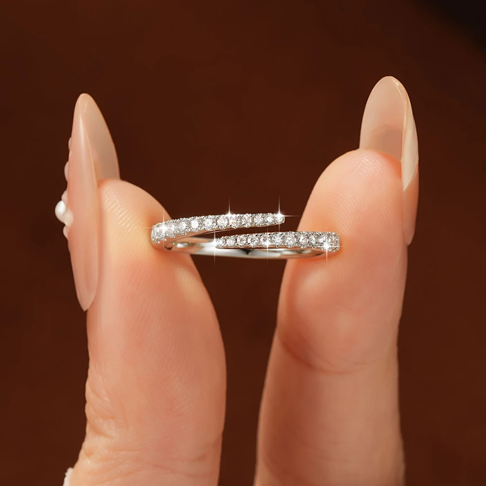 Lnngy Certified Moissanite Opening Ring for Women Girls Sparkling Lab Diamond Half Eternity Wedding Ring Adjustable Jewelry Gift