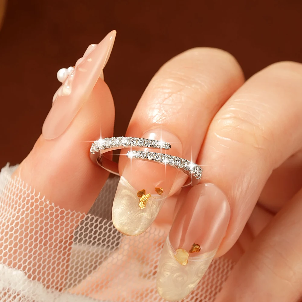 Lnngy Certified Moissanite Opening Ring for Women Girls Sparkling Lab Diamond Half Eternity Wedding Ring Adjustable Jewelry Gift