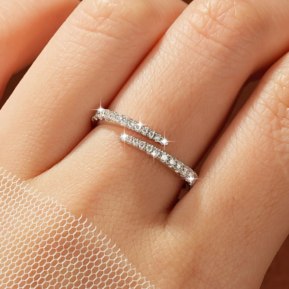 Lnngy Certified Moissanite Opening Ring for Women Girls Sparkling Lab Diamond Half Eternity Wedding Ring Adjustable Jewelry Gift