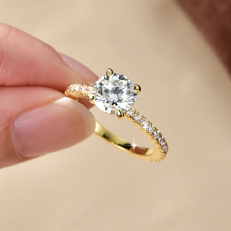 Lnngy Certified Round Cut Moissanite Halo Engagement Ring for Women Sparkling Lab Diamond Wedding Band Jewelry Gift