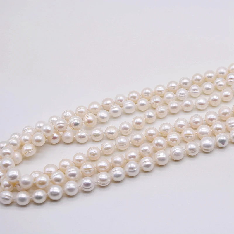 Pearl Long Necklace Natural Freshwater White Pearl Long Sweater Chain Engagement Dress Necklace Women Long Necklace