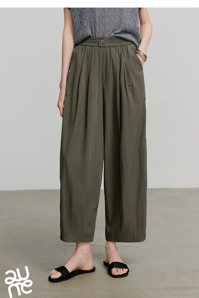 TOYOUTH Women Pants 2026 Summer New Lazy Relaxed Lightweight Casual Pants Cotton Crepe Texture Pleated Yamamoto Pants