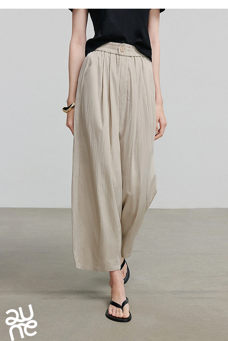 TOYOUTH Women Pants 2026 Summer New Lazy Relaxed Lightweight Casual Pants Cotton Crepe Texture Pleated Yamamoto Pants