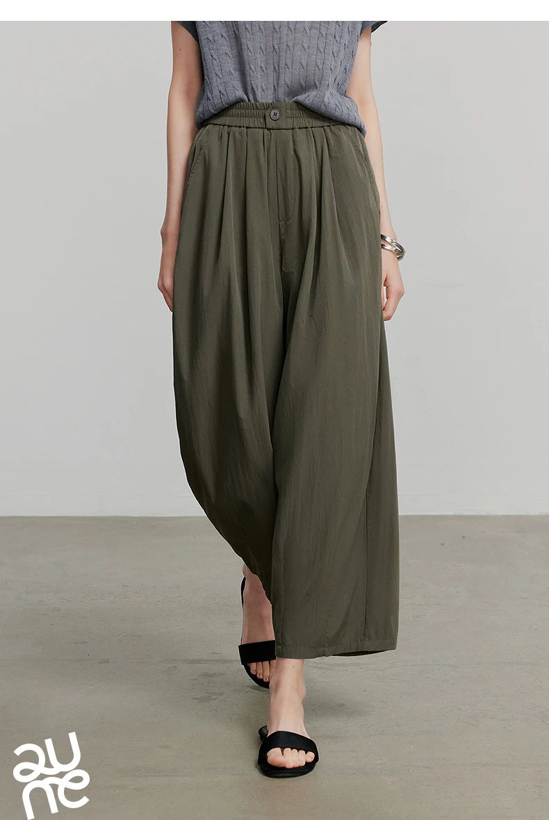 TOYOUTH Women Pants 2026 Summer New Lazy Relaxed Lightweight Casual Pants Cotton Crepe Texture Pleated Yamamoto Pants