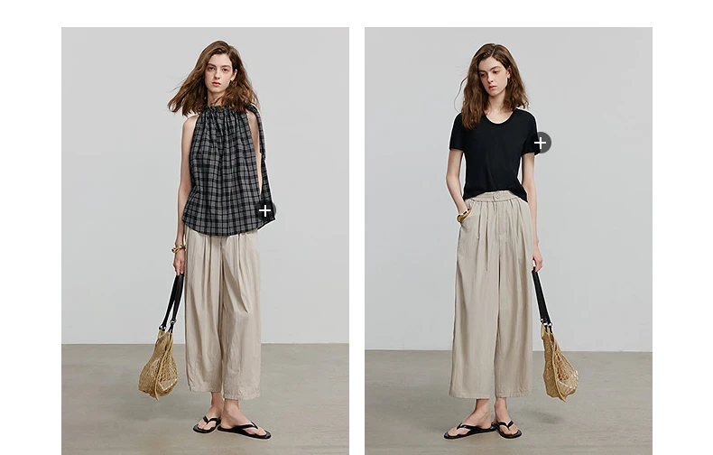 TOYOUTH Women Pants 2026 Summer New Lazy Relaxed Lightweight Casual Pants Cotton Crepe Texture Pleated Yamamoto Pants