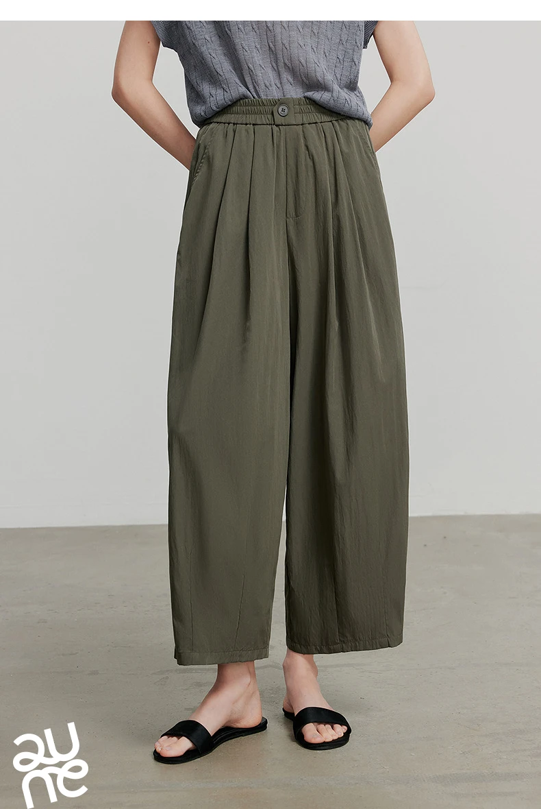 TOYOUTH Women Pants 2026 Summer New Lazy Relaxed Lightweight Casual Pants Cotton Crepe Texture Pleated Yamamoto Pants