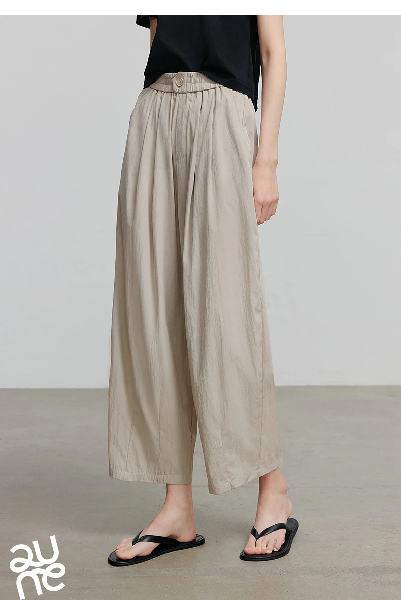 TOYOUTH Women Pants 2026 Summer New Lazy Relaxed Lightweight Casual Pants Cotton Crepe Texture Pleated Yamamoto Pants