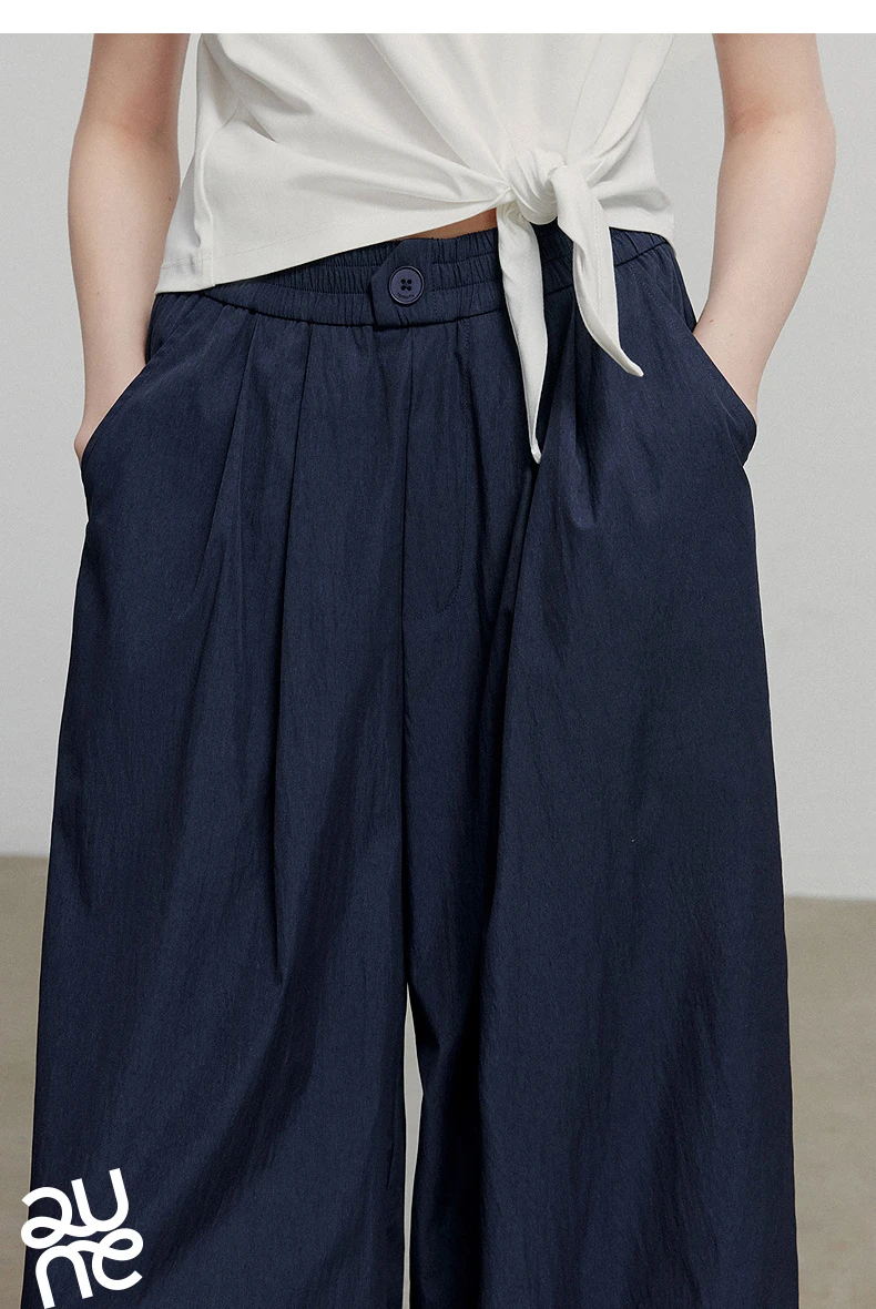 TOYOUTH Women Pants 2026 Summer New Lazy Relaxed Lightweight Casual Pants Cotton Crepe Texture Pleated Yamamoto Pants