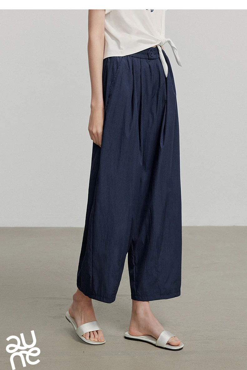 TOYOUTH Women Pants 2026 Summer New Lazy Relaxed Lightweight Casual Pants Cotton Crepe Texture Pleated Yamamoto Pants