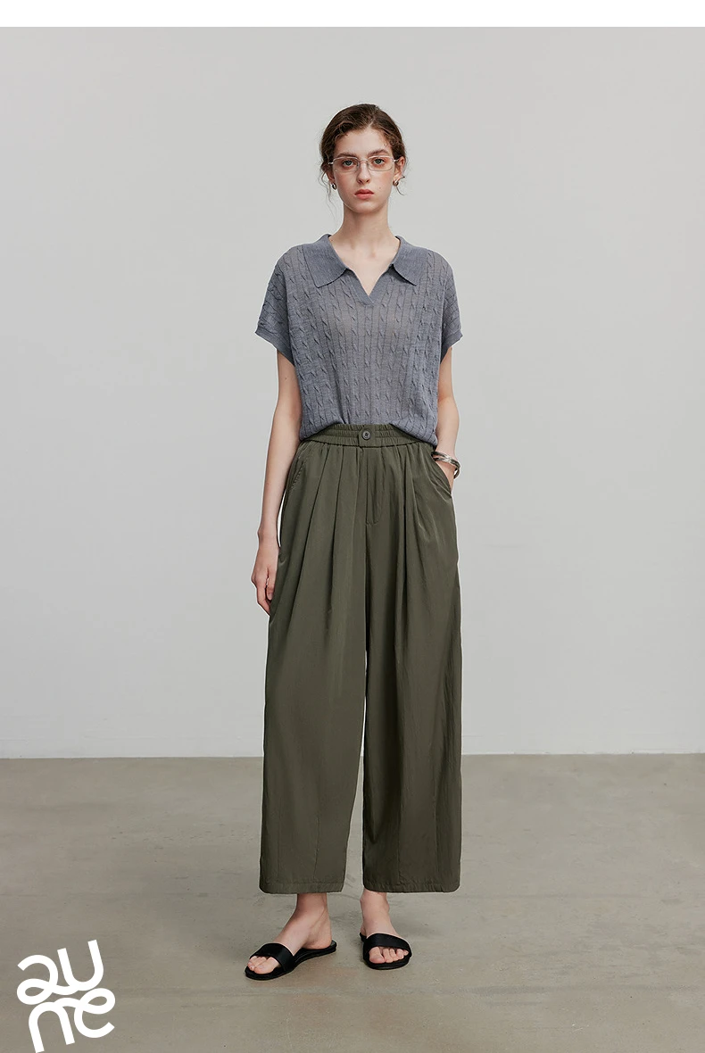TOYOUTH Women Pants 2026 Summer New Lazy Relaxed Lightweight Casual Pants Cotton Crepe Texture Pleated Yamamoto Pants