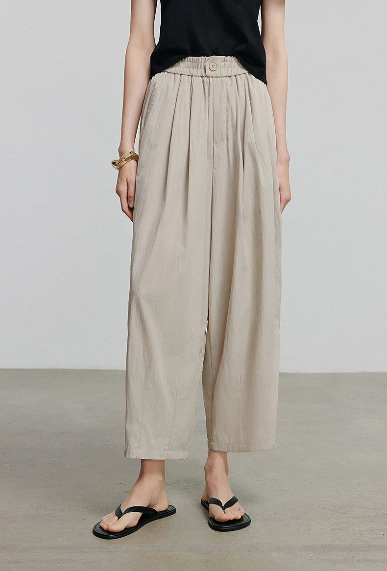 TOYOUTH Women Pants 2026 Summer New Lazy Relaxed Lightweight Casual Pants Cotton Crepe Texture Pleated Yamamoto Pants