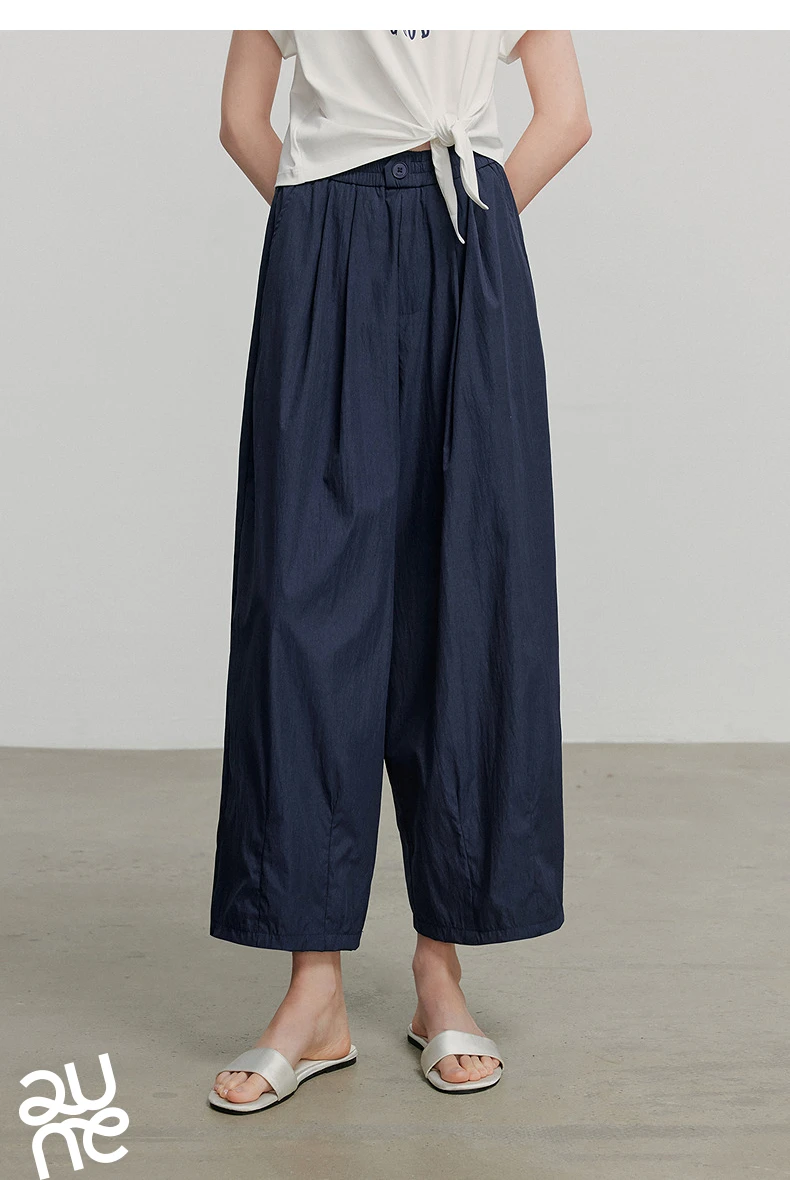 TOYOUTH Women Pants 2026 Summer New Lazy Relaxed Lightweight Casual Pants Cotton Crepe Texture Pleated Yamamoto Pants