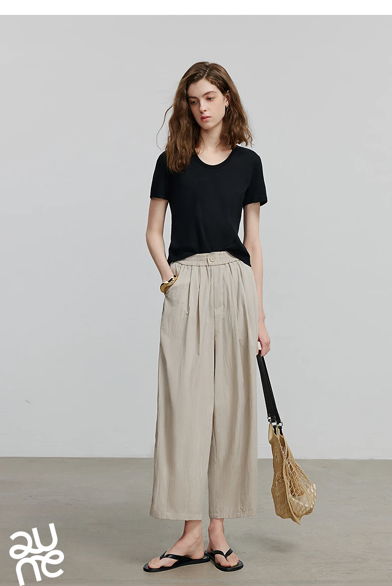 TOYOUTH Women Pants 2026 Summer New Lazy Relaxed Lightweight Casual Pants Cotton Crepe Texture Pleated Yamamoto Pants