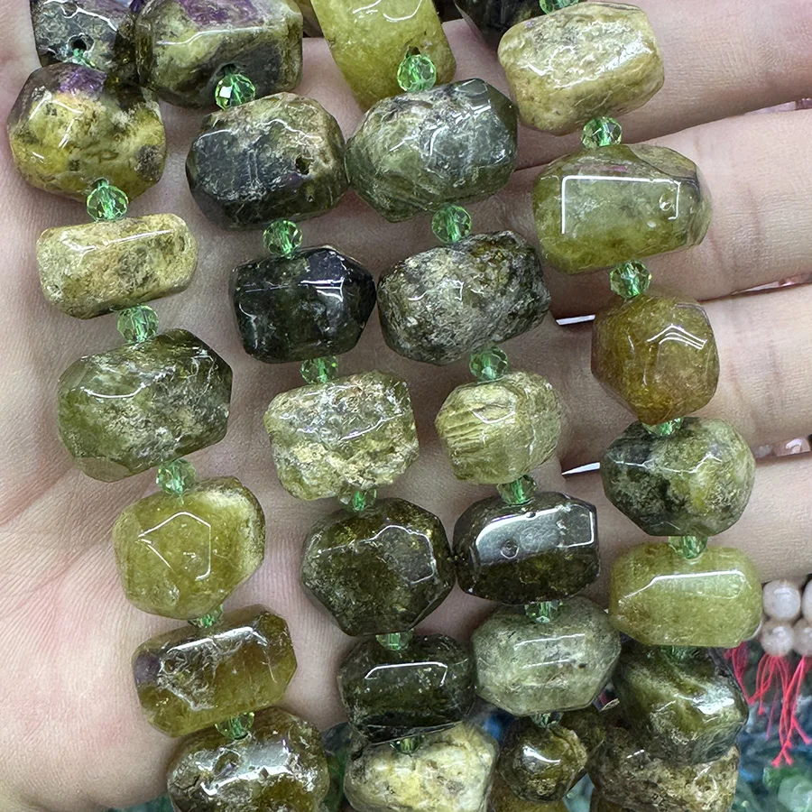 Natural White Moonlight Stone Handmade Lrregular Green Garnet Faceted Loose For Jewelry Making DIY Necklace Bracelet 15''13-18mm