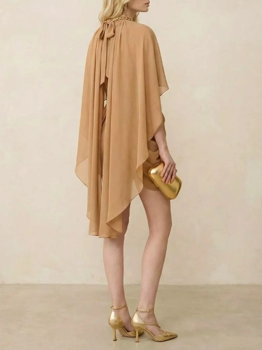 TWOTWINSTYLE Fashion Hollow Out Dresses for Women O Neck Cloak Sleeve High Waist Slimming Solid Mini Dress Female Fashion 2026