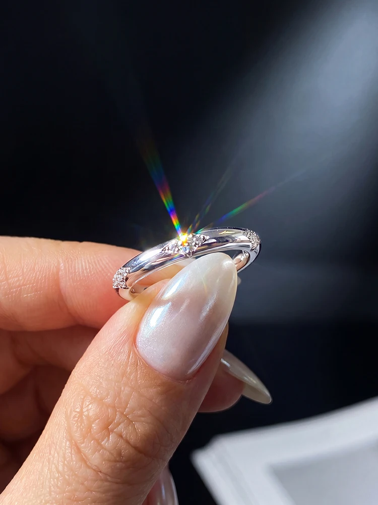 Fashion Shiny Real Round Moissanite Diamond Wedding Rings for Women Anniversary Party High Quality Jewelry Gift