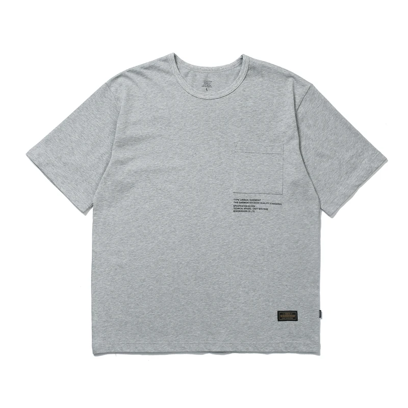 Japan Tokyo NBHD Pockets Print Label T Shirt Men Women High Quality Black Gray White Loose Short Sleeve Cotton T-shirts Tops Tee