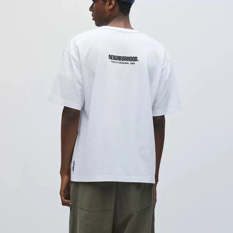 Japan Tokyo NBHD Pockets Print Label T Shirt Men Women High Quality Black Gray White Loose Short Sleeve Cotton T-shirts Tops Tee