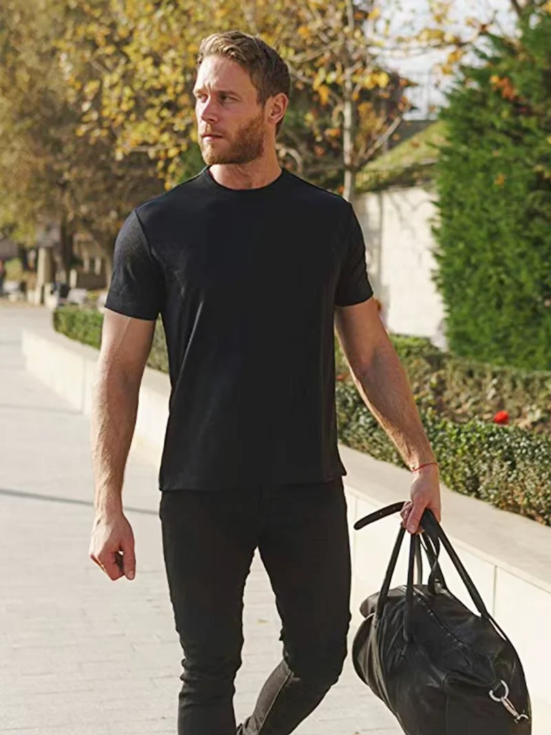 Men's Superfine Merino Wool T-Shirt Base Layer Wicking Breathable Quick Dry Anti-Odor No-itch Comfortable Fit Size