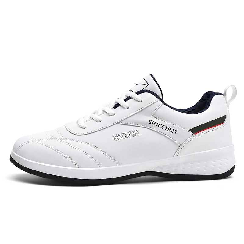 Double Star Men's White Leather Casual Sneakers Lightweight Breathable Non-slip Walking Sport Shoes