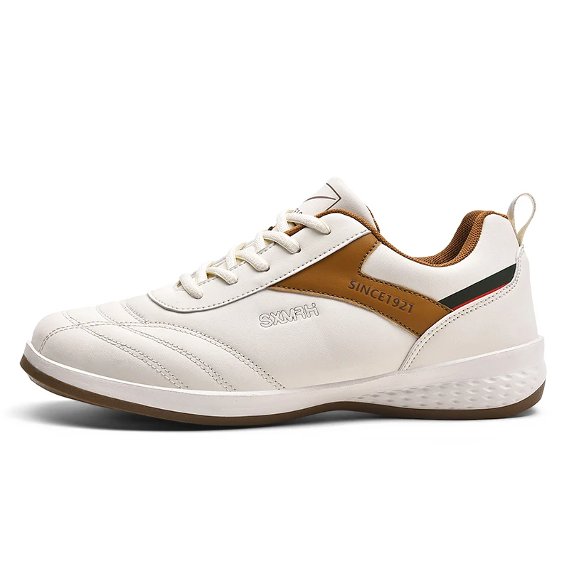Double Star Men's White Leather Casual Sneakers Lightweight Breathable Non-slip Walking Sport Shoes