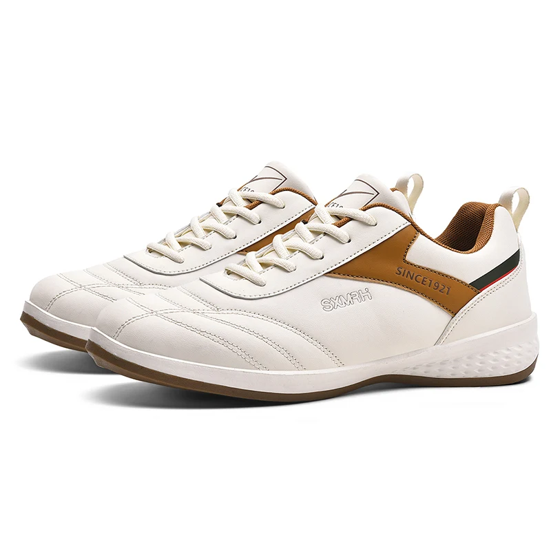 Double Star Men's White Leather Casual Sneakers Lightweight Breathable Non-slip Walking Sport Shoes