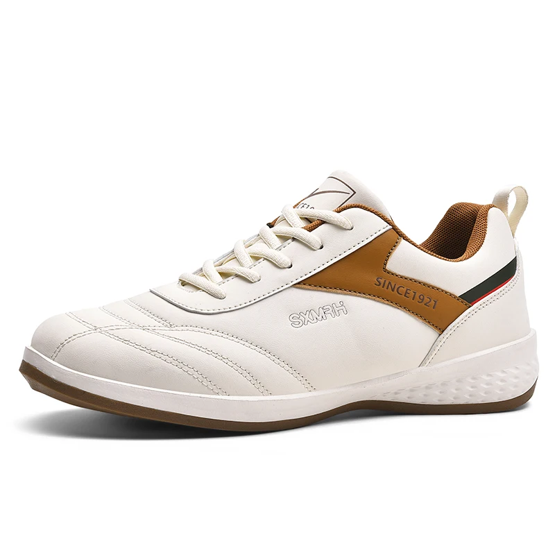 Double Star Men's White Leather Casual Sneakers Lightweight Breathable Non-slip Walking Sport Shoes