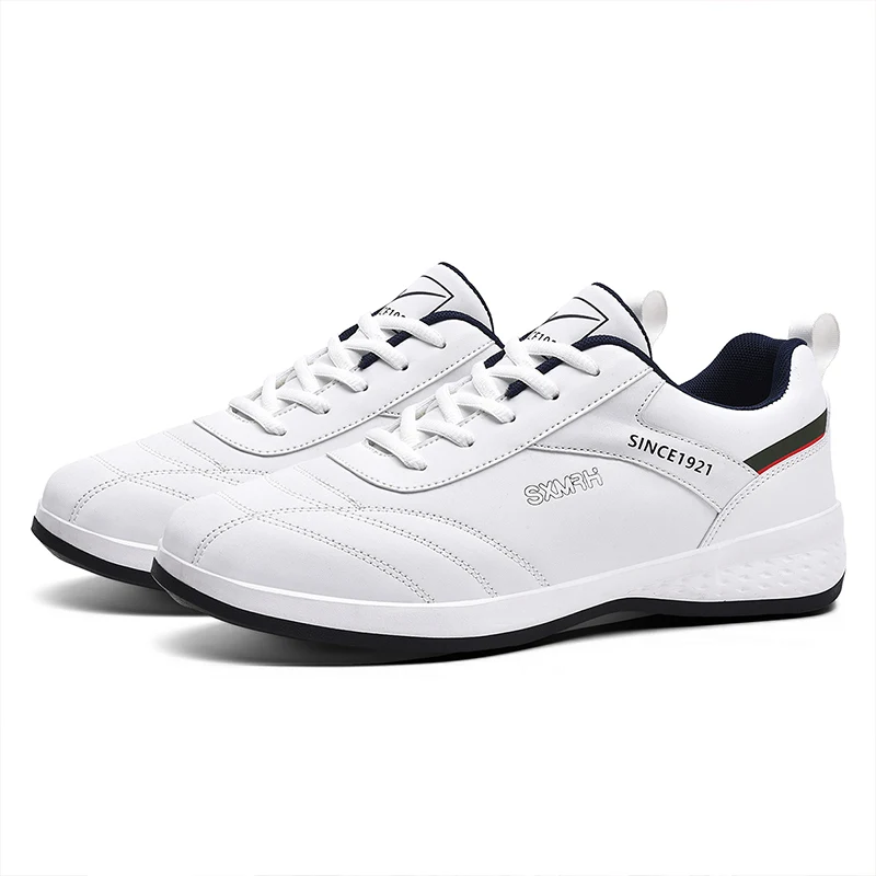 Double Star Men's White Leather Casual Sneakers Lightweight Breathable Non-slip Walking Sport Shoes